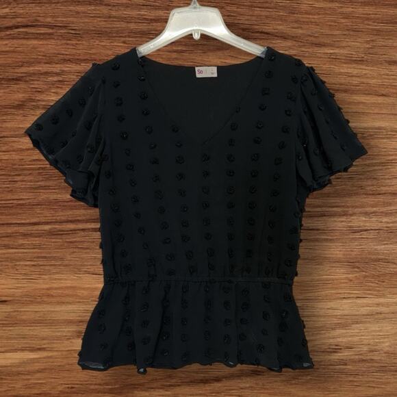 SO Peplum Blouse Juniors Size Large black V-neck rosettes - Picture 9 of 9